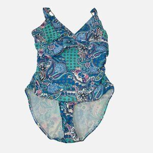Assets Sara Blakely L Spanx Paisley Print One-piece Swimsuit tummy Control 4069